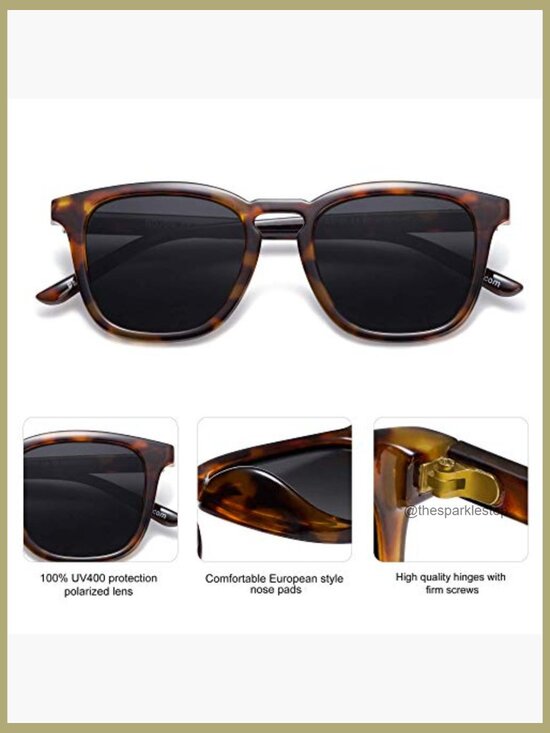Polarized UV400 Sunglasses, Plastic Frames, Vintage Square Style